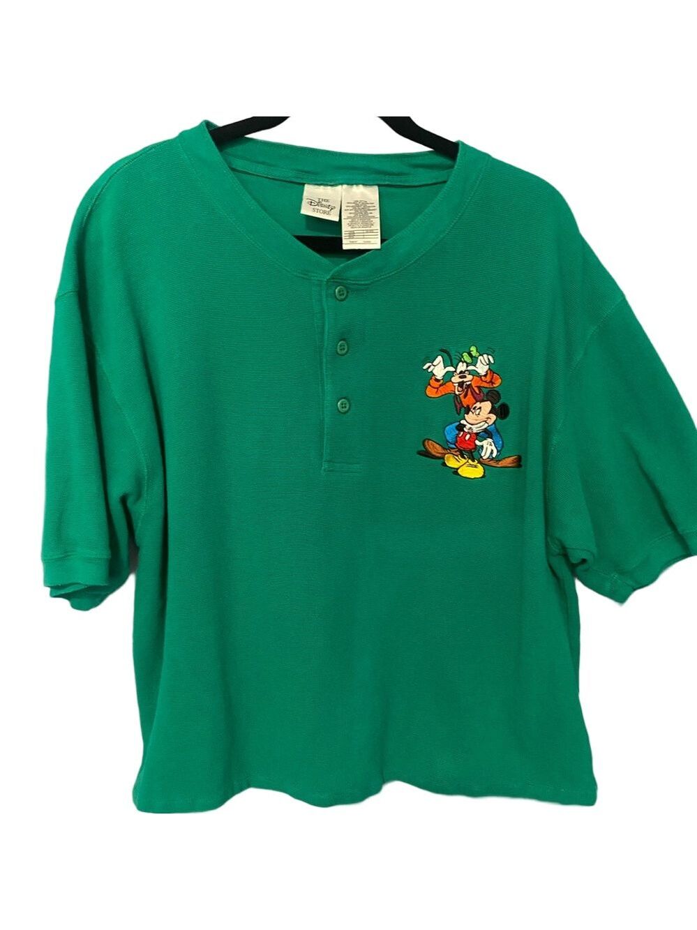 Disney Store Bright Green Thermal Henley Tee Soft Cozy Casual Layering